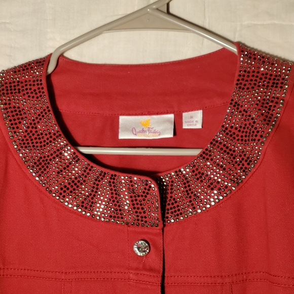 Rhinestone decorated Red Jeans Jacket - Picture 1 of 6